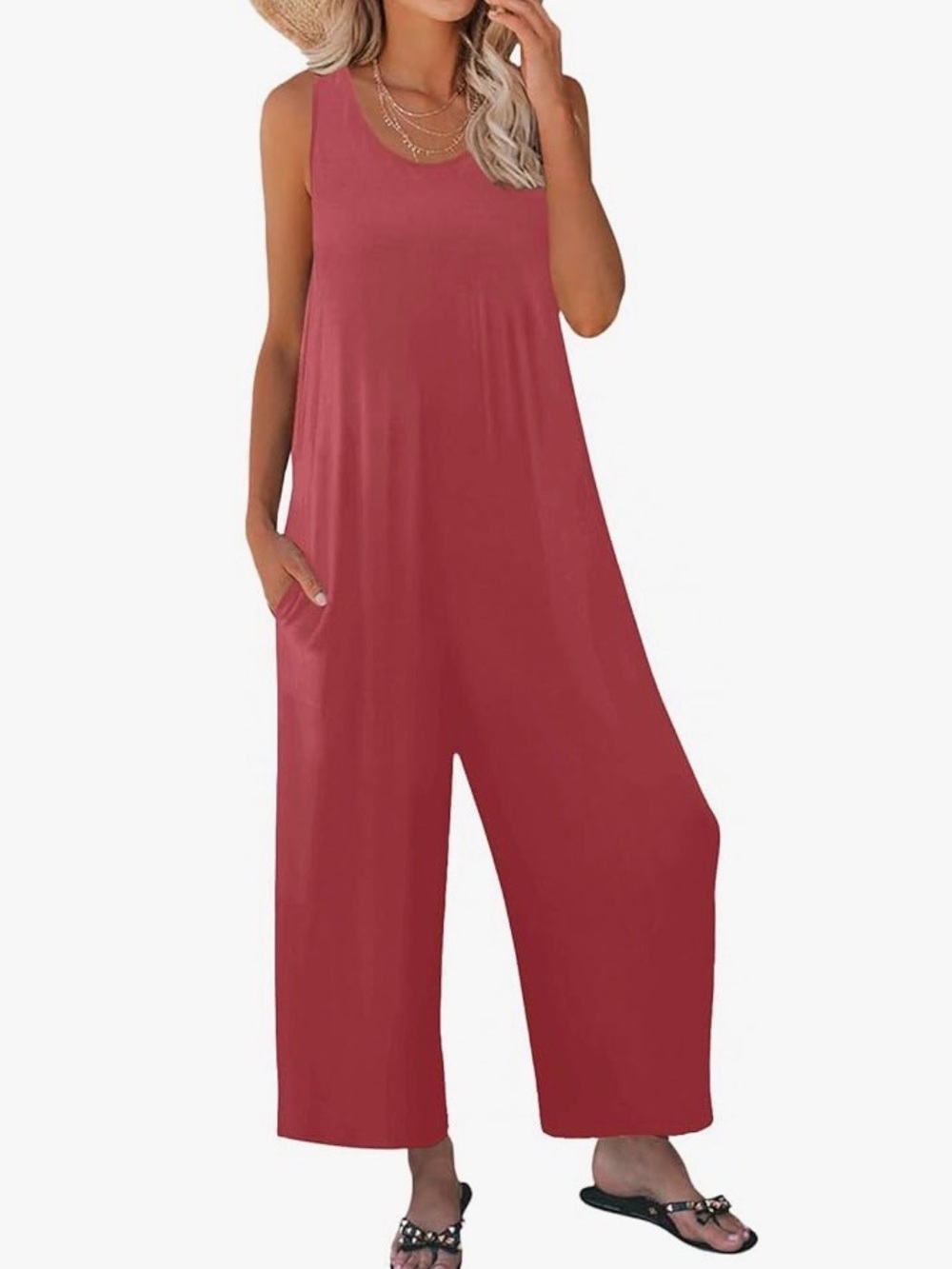 Womens Tank Wide-legged Jumpsuit-Pink/XL
